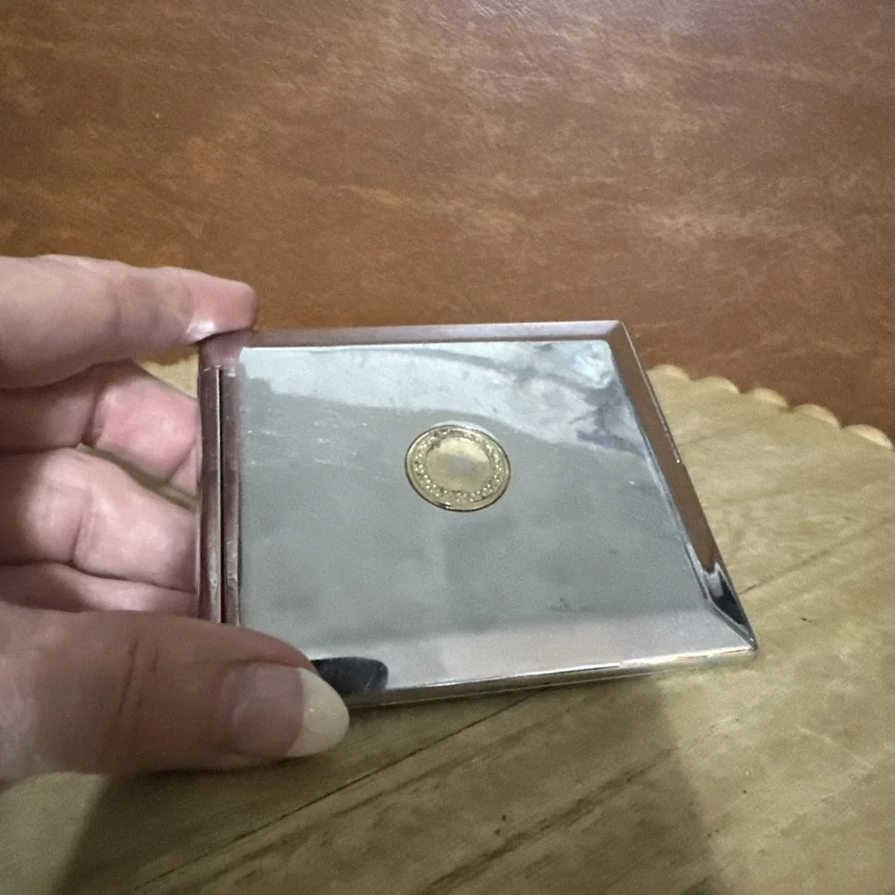 Quality Vintage Compact MIRROR Heavy Silver Plated Hong Kong FLAT
